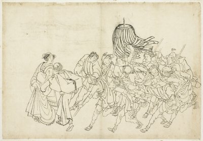 Brannmenn marsjerer til festivalen deres, 1615-1868 (blekk på papir) av Katsushika Hokusai