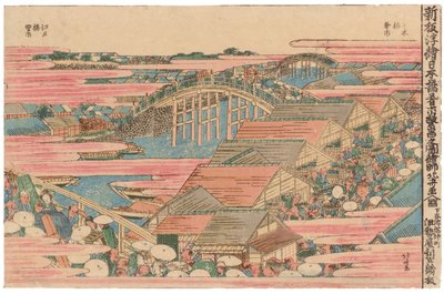 Fiskemarked ved elven i Edo ved Nihonbashi-broen av Katsushika Hokusai