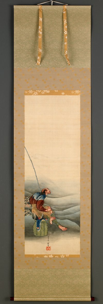 Fisherman, Edo Period, 1849 (blekk og farge på silke) av Katsushika Hokusai