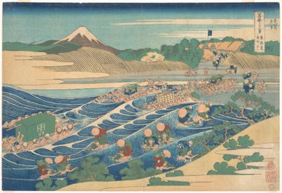 Fuji sett fra Kanaya på Tōkaidō (Tōkaidō Kanaya no Fuji), fra serien «De tretti-seks utsiktene over Fuji» (Fugaku sanjūrokkei) av Katsushika Hokusai