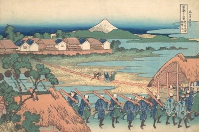 Fuji Senju stasjon fra Senju lagerhus. . . , mygg. 1830-32. av Katsushika Hokusai