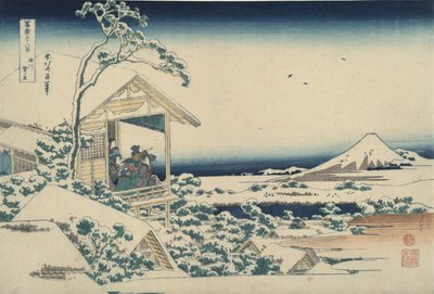 Fuji fra Koishikawa on a Snowy Morning, fra serien Thirty-six Views of Mount Fuji av Katsushika Hokusai