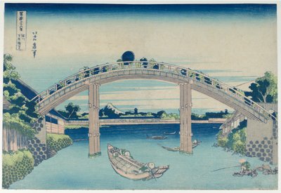 Fuji fra Piers of Mannen Bridge ved Fukagawa, fra serien Thirty-six Views of Mount Fuji av Katsushika Hokusai