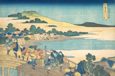 Fukui-broen i Echizen-provinsen Echizen Fukui no hashi, fra serien Remarkable ..., ca. 1830. av Katsushika Hokusai