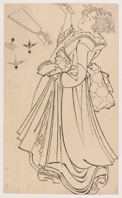 Jente som leker med en stridsmann og fjerbolle, sent på 1700- og tidlig på 1800-tallet. av Katsushika Hokusai