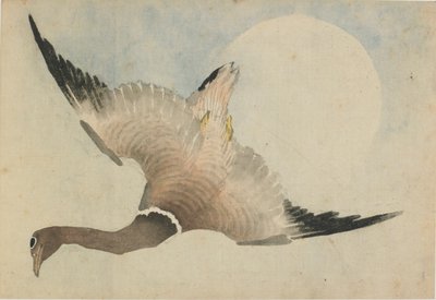 Gås som flyr foran månen, slutten av 1700-begynnelsen av 1800-tallet. av Katsushika Hokusai