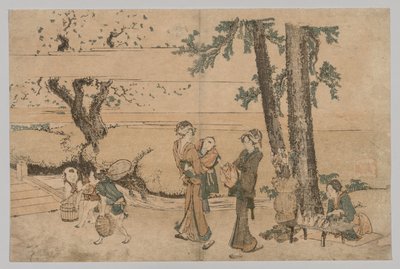 Gruppe av figurer nær en bekk av Katsushika Hokusai