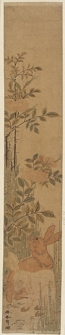 Harer og roser av Katsushika Hokusai