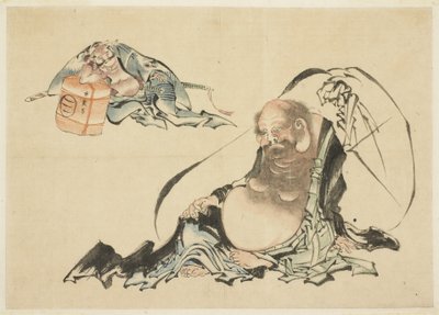 Hotei og Asahina Saburo Reclining (to skisser) av Katsushika Hokusai