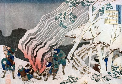 Jegere ved en brann i snøen, c1835. av Katsushika Hokusai