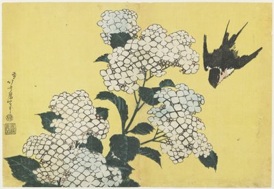 Hortensia og svelge, ca. 1832 av Katsushika Hokusai