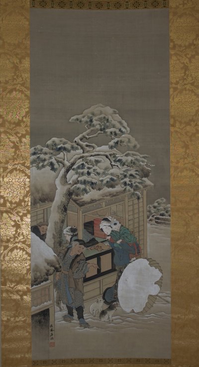 Foran en butikk, datert 1780. av Katsushika Hokusai
