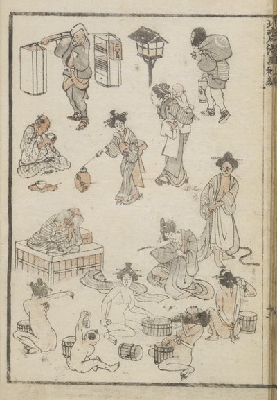 Japansk bading (treblokktrykk) av Katsushika Hokusai