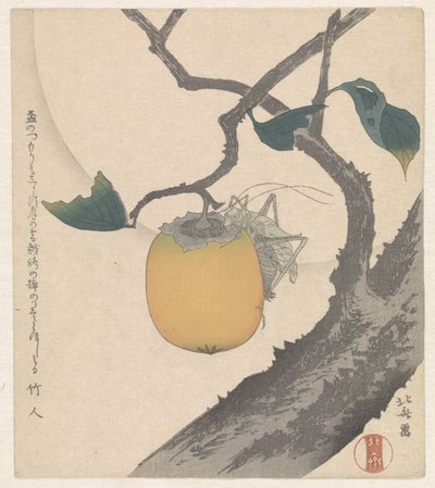 Kaki frukt med gresshoppe av Katsushika Hokusai