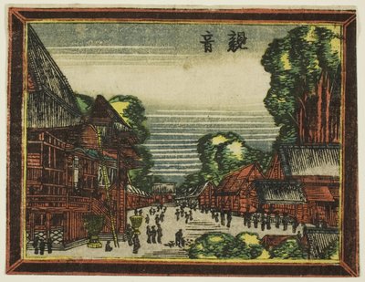 Kannon Temple (Kannon), fra serien Dutch-style Pictures: Eight Views of Edo (Oranda gakyo Edo hakkei) av Katsushika Hokusai