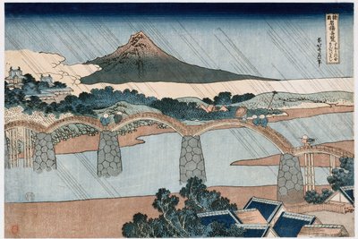 Kintai Bridge, Suo Province", fra serien "Wonderous Views of Famous Bridges in all the Provinces" av Katsushika Hokusai