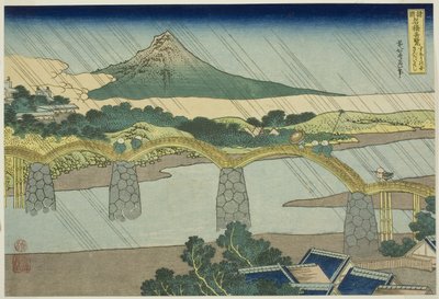 Oppmøte B-ledermedlem Suo P Rovinse (Kintai Bridge i Suo), fra seriens "uvanlige syn på Fa-nettverkets B-ledermedlem King Vali s P Rovinse s (land klar kolonne)" av Katsushika Hokusai