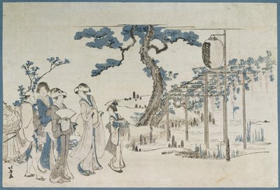 Damer på besøk i Wisteria Gardens på Kameido (treblokktrykk) av Katsushika Hokusai