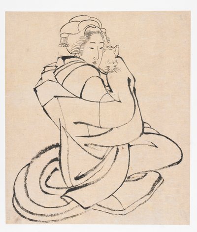 Lady Holding a Cat, Edo-perioden, ca. 1810-årene. av Katsushika Hokusai