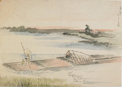Landskap: båtsmann som stanger flåten sin, slutten av 1700-begynnelsen av 1800-tallet. av Katsushika Hokusai