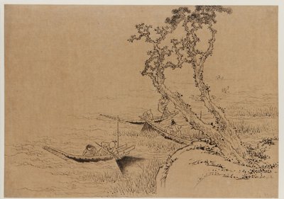 Landskap: figurer som fisker fra båter, sent på 1700-tallet - begynnelsen av 1800-tallet. av Katsushika Hokusai