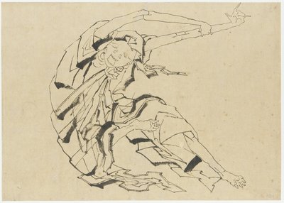 Langarmet mann som strekker seg, Edo-periode (blekk på papir) av Katsushika Hokusai