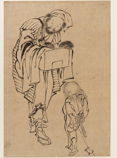 Man and Boy, Edo Period (blekk på papir) av Katsushika Hokusai