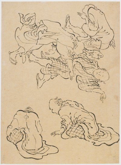 Menn som danser, og diverse figurer, sent på 1700-tallet - begynnelsen av 1800-tallet. av Katsushika Hokusai