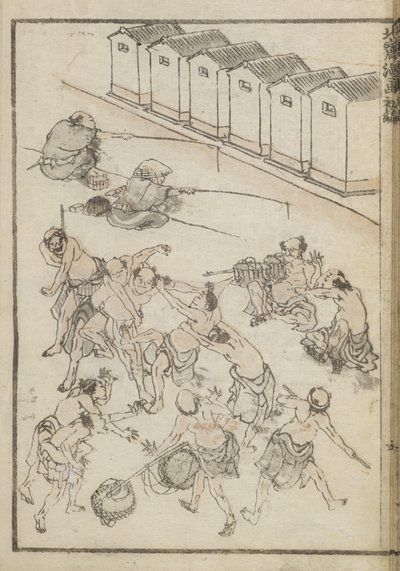 Menn som bryter og fisker (treblokktrykk) av Katsushika Hokusai