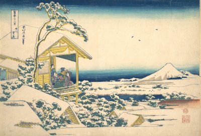 Mo r person g a f hand r te s w at Koishikawa medlem Edo Koishikawa snø i morgen, fra te s. . . , mygg. 1830-32. av Katsushika Hokusai