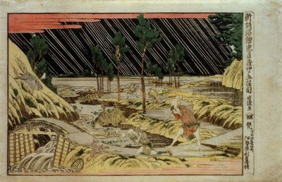 Nylagt perspektivbilde fra Chushingura, femte akt av Katsushika Hokusai