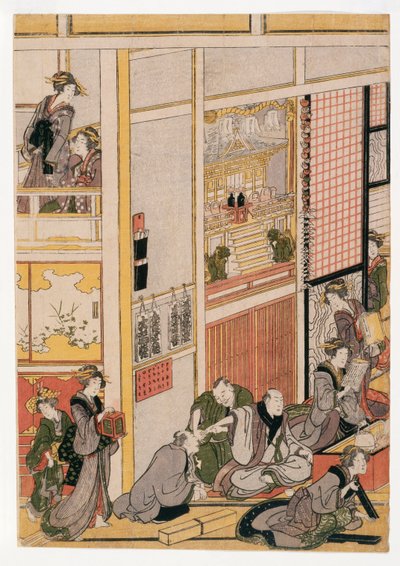 New Years Days of the Teahouse Ogi-ya, ca. 1810 (treblokktrykk) (se også 406533, 406535 og 406536) av Katsushika Hokusai