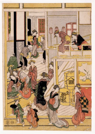 New Years Days of the Teahouse Ogi-ya, ca. 1810 (treblokktrykk) (se også 406534, 406535 og 406536) av Katsushika Hokusai