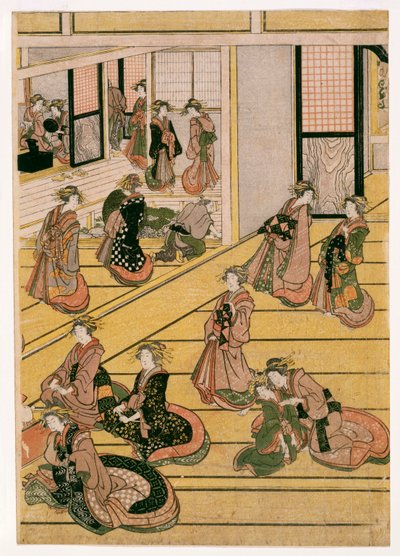 New Years Days of the Teahouse Ogi-ya, ca. 1810 (treblokktrykk) (se også 406533, 406534 og 406535) av Katsushika Hokusai