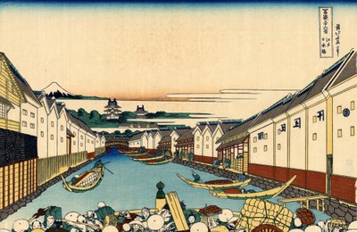 Nihonbashi-broen i Edo, ca. 1830 (treblokktrykk) av Katsushika Hokusai