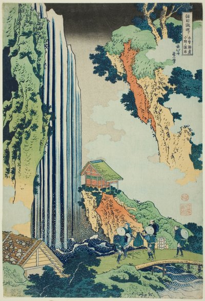 Ono Falls on the Kisokaidō Road (Kisokaidō Ono no bakufu), fra serien Tour of the Waterfalls in Various Provinces (Shokoku taki meguri) av Katsushika Hokusai