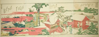 Sider fra den illustrerte boken "Panoramisk utsikt langs bredden av Sumida-elven (Ehon Sumidagawa ryogan ichiran)" av Katsushika Hokusai