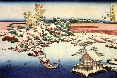 ""Snølandskap på Sumida-elven, Japan"" Trykk av Katsushika Hokusai (1760-1849) (ukiyo-e School) 1832 State A Pushkin Museum of Fine Arts, Moskva av Katsushika Hokusai