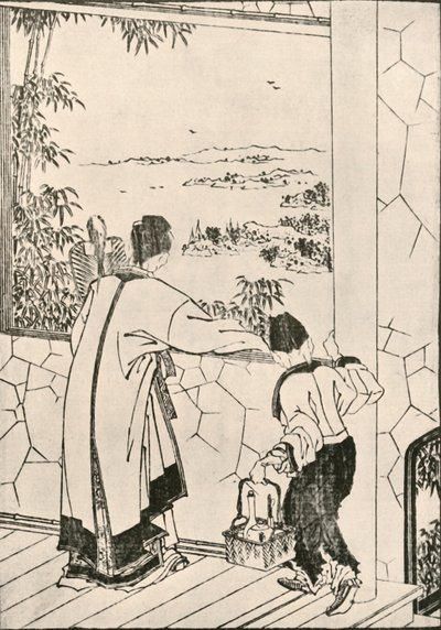 Folk som ser ut av et vindu, sent på 1700-tallet – begynnelsen av 1800-tallet, 1924. av Katsushika Hokusai