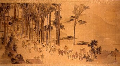 Pilegrimer ved Kasuga-helligdommen (maling på silke) av Katsushika Hokusai