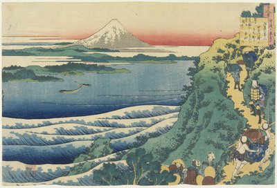 Dikt av Yamabe no Akahito, fra One Hundred Poems Explained by the Nurse, ca. 1839 (farget treblokktrykk) av Katsushika Hokusai