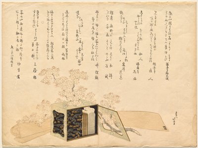 Bærbar piknikbærer i lakk og kirsebærblomster av Katsushika Hokusai