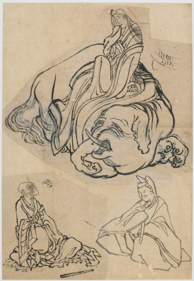 Forberedende skisse for The Courtesan Eguchi as the Bodhisattva Fugen..., Edo-perioden, c1806-1811. av Katsushika Hokusai