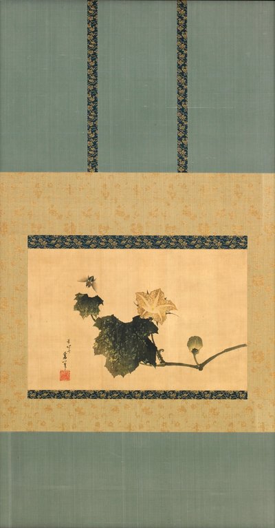 Gresskar og vin og hesteflue, Edo-perioden, ca. 1825 (blekk og farge på silke) av Katsushika Hokusai