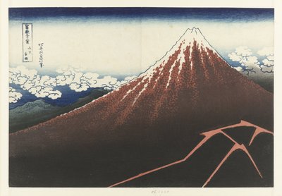 Regnbyge ved foten av fjellet Rød Fuji Sanka hakuu (tittel på objekt) 36 utsikt over Mount Fuji (serietittel) Fugaku sanjurokkei (serietittel på objekt) av Katsushika Hokusai
