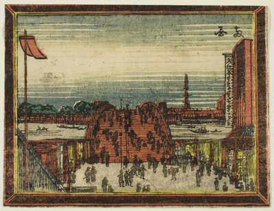 Ryogoku Bridge, fra serien Dutch-style Pictures: Eight Views of Edo (Oranda gakyo Edo hakkei) av Katsushika Hokusai