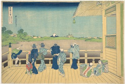 Sazai-hallen ved De fem hundre arhattenes tempel (Gohyaku Rakanji Sazaidō), fra serien «De tretti-seks utsiktene over Fuji-fjellet» (Fugaku sanjūrokkei) av Katsushika Hokusai