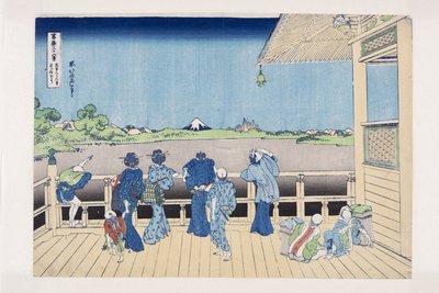 Sazai Hall of the Temple of the Five Hundred Arhats (Gohyaku Rakan-ji Sazaid?) (farget treblokktrykk) av Katsushika Hokusai