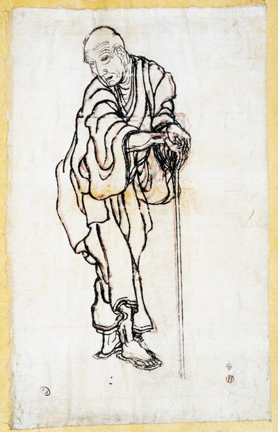 Selvportrett som en gammel mann, ca. 1840-49 (penn og blekk på papir) av Katsushika Hokusai