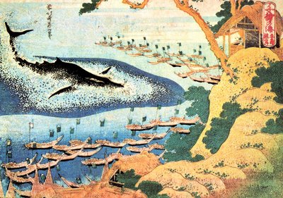 Serie med tusen utsikt over havet: hvalen utenfor Goto-øyene, Japan - Trykk av Katsushika Hokusai (1760-1849) (ukiyo-e-skolen) 1830-1833 State A Pushkin Museum of Fine Arts, Moskva av Katsushika Hokusai